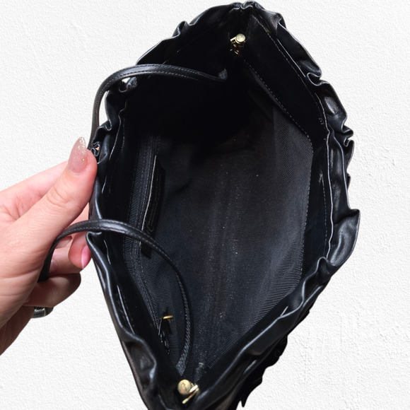1970s Vintage Black Genuine Leather Ruched Morris Moskowitz Designer Clutch Bag - Picture 13 of 13